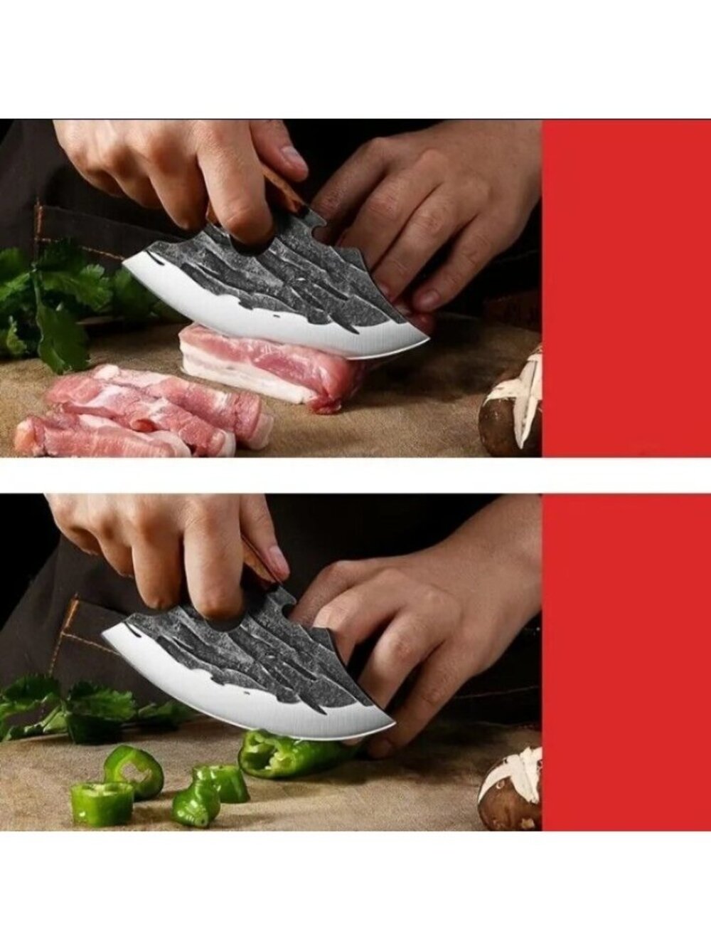 Yang Jiang 7" pizza cutter wood Handle Skinning Knife Gut Hook finger hole